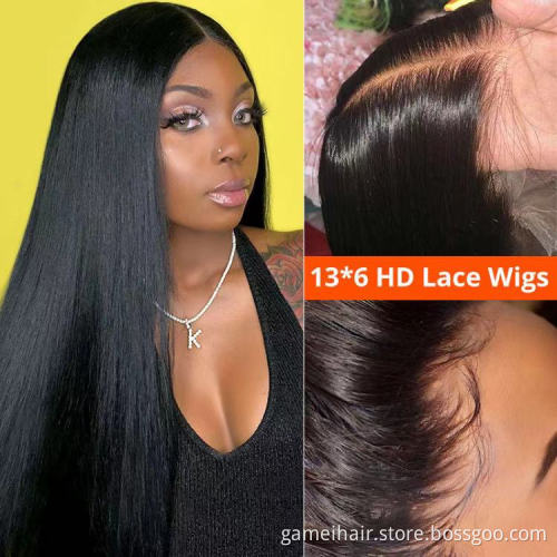 For Black Women Wholesale Raw Indian Virgin Body Wave Human Hair Hd Lace Front Wig Cheap Full Transparent 360 Lace Frontal Wig